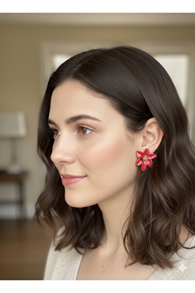 lavante butik kendini özel hisset Women's Gold Color Red Flower Model Enamel ...