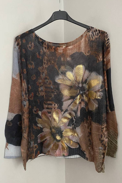 AYASOFYA OTANTIK Women's Italian Brown Batik Floral Patterned Leaf Detailed B...