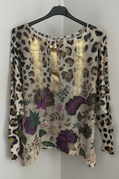 AYASOFYA OTANTIK Women's Italian Beige Leopard Printed Floral Patterned Leaf ...