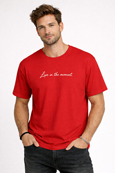 ArtYus Live in the Moment Text Printed Cotton Relaxed Fit Round Neck Unisex T...