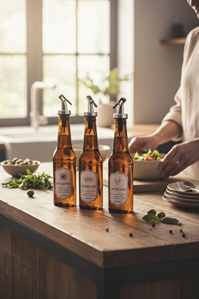 kitchenboost Glass Oil Container - 3-Piece Practical Oil Container with Lid -...