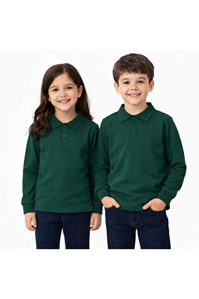 Stero okul yeşil (zümrüt yeşili) Polo Yaka uzunkol tişört kıyafetleri üniform...