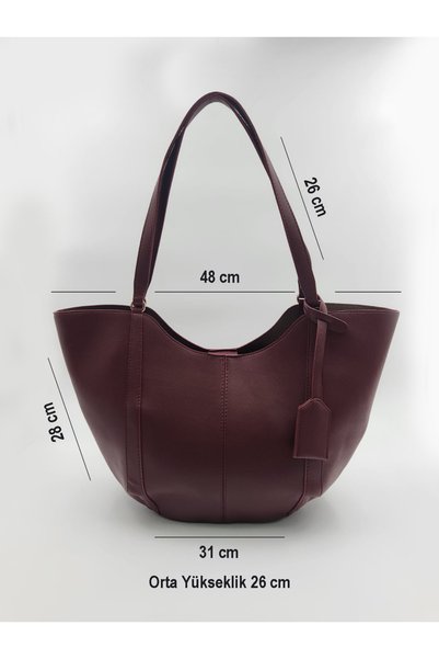 TUESFA Women's Faux Leather Shoulder Bag with 3 Compartments, Large Size, Stylish Design Burgundy Shoulder Bag