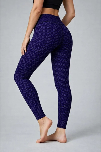 nedo7 High Waist Shaping / Sculpting Stretch Fabric Gathered Tights - Blue