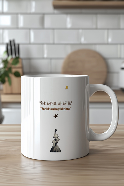 YasBey DESIGN Motivasyon Sözü Temalı 330ml Baskılı Beyaz Seramik Kupa Bardak