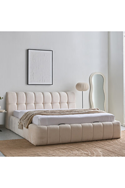 Home Box سرير تخزين هيدروليكي منجد من موفو-أركاديا 180×200 - بيج