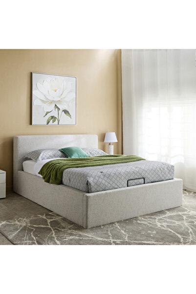 Home Box سرير تخزين هيدروليكي منجد من ليبرتي، مقاس 160×200 - رمادي