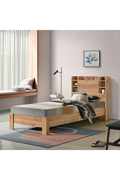 Home Box سرير موفو-كارنيشن الذكي 90×200 مع لوح أمامي للتخزين - خشب البلوط الداكن