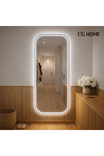 CG HOME Lara Beyaz Ledli Ayna, Ledli Boy Aynası, Konsol Aynası, Duvar Aynası,...
