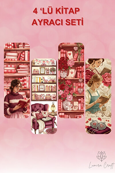 Burak Baskı Tasarım Book, Love, Affection, Rose Themed Set of 4 Bookmarks, Va...