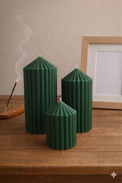 lumus candle 3’LÜ ÇİZGİLİ SİLİNDİR DEKORATİF MUM SET