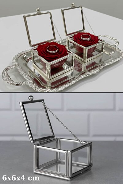 Dantelux Çerçeveli Cam Yüzük Kutusu - Mücevher Kutusu (6x6x4 cm) 1 Adet - Güm...