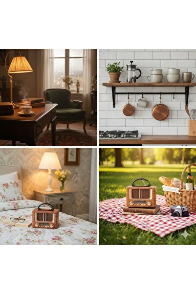 TakÇalıştır Küçük Mini Boy Retro Ahşap Tasarım Bluetooth Hoparlörlü Radyo