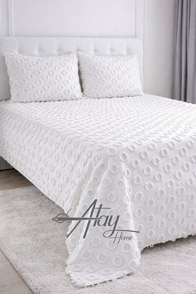 Atay Home Nova Beyaz Şönil Çift Kişilik Yatak Örtüsü Seti 240x260 cm – 2 Adet...