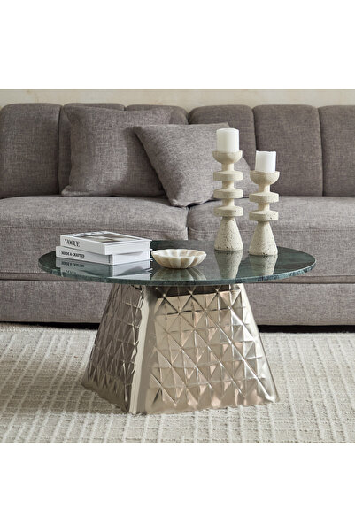 Home Box طاولة قهوة كافون دراسيل بسطح من الرخام الأصلي - أخضر ونحاس عتيق