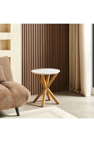 Generic طاولة جانبية مستديرة من الحجر المتكلس من ويلويك