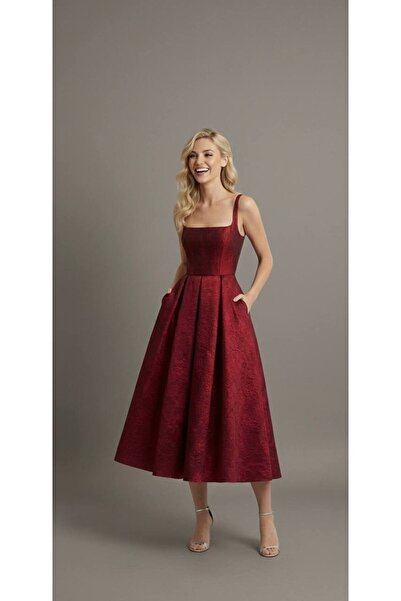 zoezoe KARE YAKA JAKARLI MİDİ BOY ABİYE MEZUNİYET ELBİSE