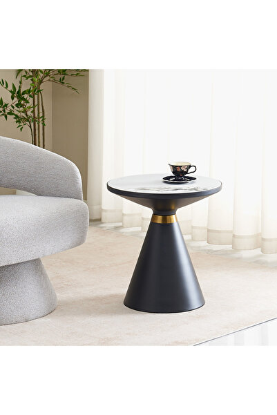 Generic طاولة جانبية مستديرة من موفو ألبا بسطح من الحجر المتكلس