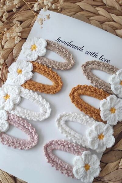 zanaatçı anne Girl's Buckle Knitting Thread Handmade 8-Piece Colorful Daisy S...