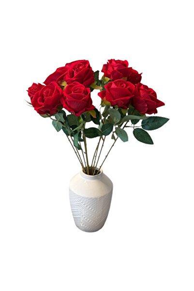 Dekora Çiçek ورد صناعي من المخمل، 10 فروع، أحمر فاخر، زهور صناعية من الدرجة ا...
