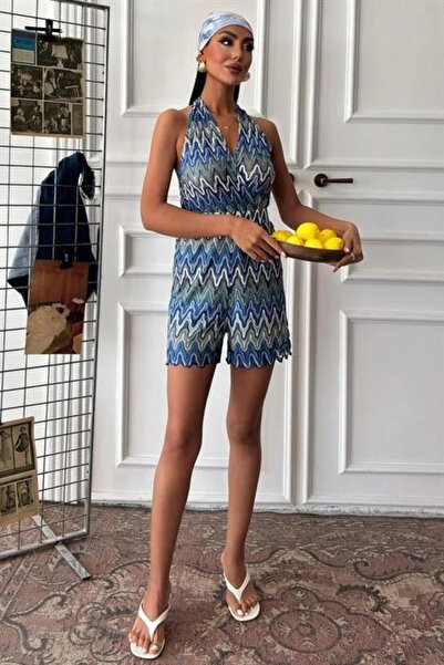 nedo7 Zigzag Patterned Multi Color Transition Mini Jumpsuit 1365