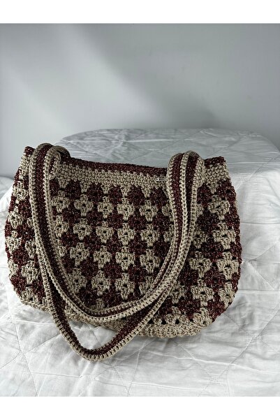 RELYA Women's Silvery Macrame Mink Tile Color Knitted Hand Shoulder Bag Width...