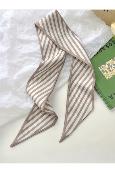 QA Quella Accessories نمط خطوط بيج - باندانا - وشاح - حقيبة - إكسسوار للشعر