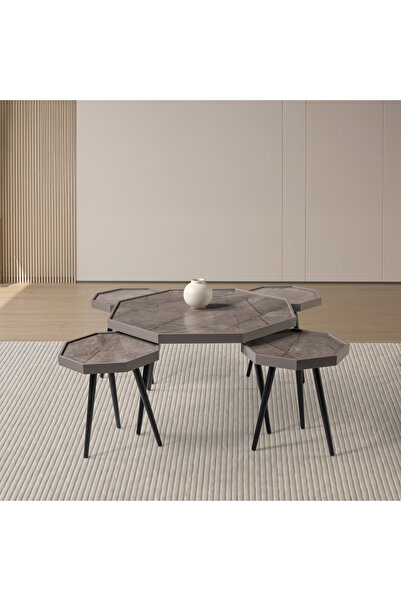 Home Box طقم طاولات قهوة فريدلي مكون من 5 قطع - أرجل رمادية وسوداء