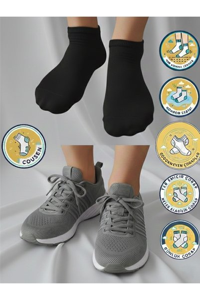 Cousen 6-Piece Black Unisex Set of Cotton Booties Socks Economical Package Daily Sports Cool Comfort