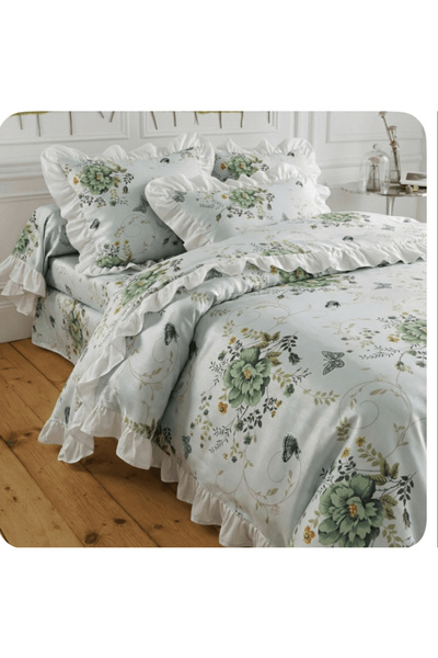 By Masuaa Комплект спално бельо с волани за едно лице и 1 калъфка за възглавн...