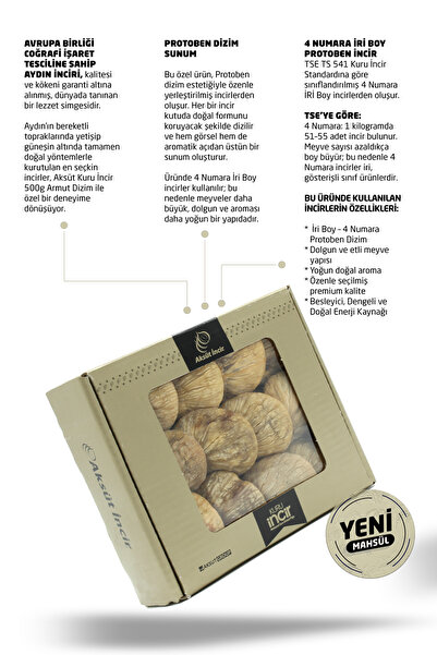 mehmet aksüt aksüt group Kuru İncir Protoben Dizim 500g Aydın İnciri (AB Coğrafi İşaretli)