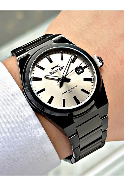 Slazenger Black Color 10 Atm Water Resistance Steel Case Men's Wristwatch wit...