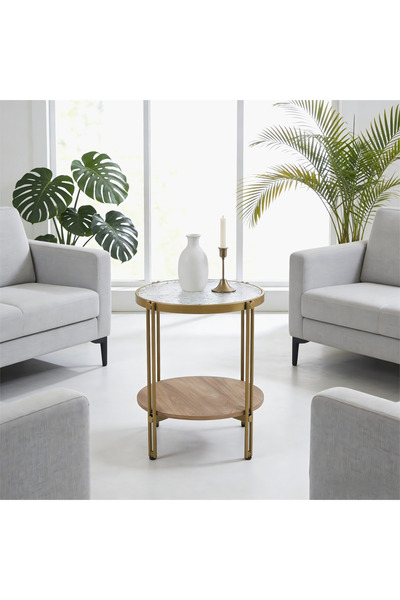 Generic Leroy Round Glass Top End Table with Shelf