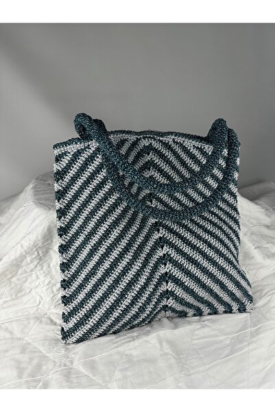 RELYA Women's Petrol Silver Color Glitter Hand Shoulder Bag Width 37 cm Lengt...