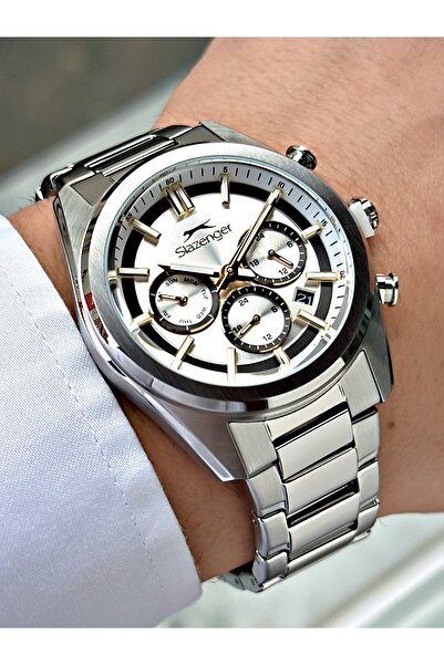 Slazenger Functional Silver Color 10 Atm Water Resistance Steel Case Men Wris...