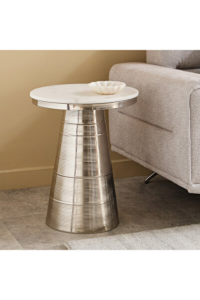 Home Box Cavon Eduin Genuine Marble Top End Table -Nickel
