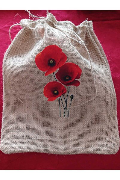 Bymarydesing Gelincik Desenli | Dokulu Jüt Kese Baskılı Temalı | 20x30 cm Hed...