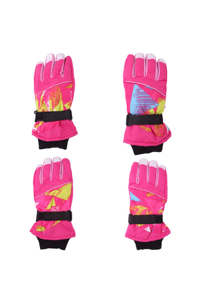 İşnar Kız Çocuk Kar Eldiven 8-14 Yaş Kayak Eldiven Pembe Koyu Desenli Model 2...