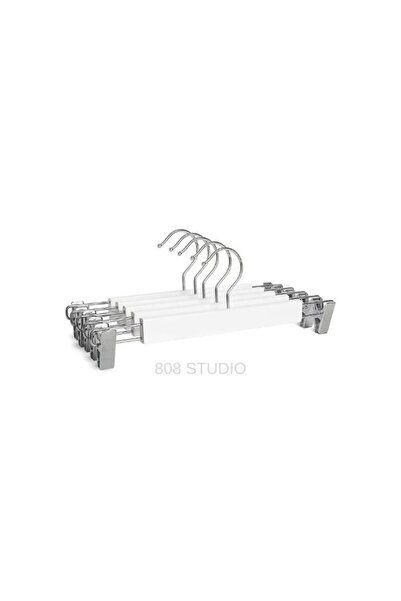 808 Studio 6 قطع من علاقات الملابس البيضاء - علاقة خشبية للسراويل - علاقة للت...