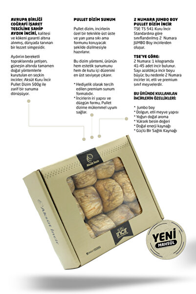 mehmet aksüt aksüt group Kuru İncir Pullet Dizim JUMBO 500g Aydın İnciri (AB Coğrafi İşaretli)