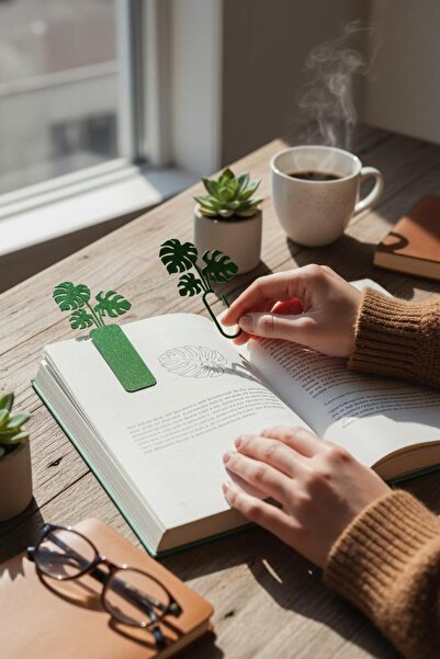 Bihome Ev Dekor & Hediyelik Minimal 3D Baskı Kitap Ayracı – 2'li Yaprak Şekli...