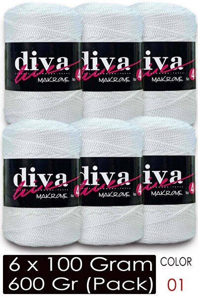 Diva İplik Діва Макроме Мотузка Товста (№ 4) 01 Біла (пакет з 6 штук)