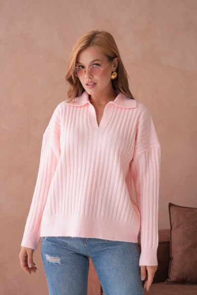 mysimy Soft Textured Polo Neck Knitwear Sweater