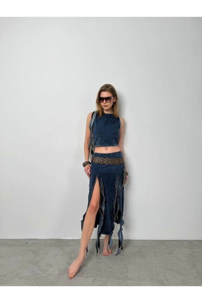 nedo7 Ruffle Detail Denim Blouse