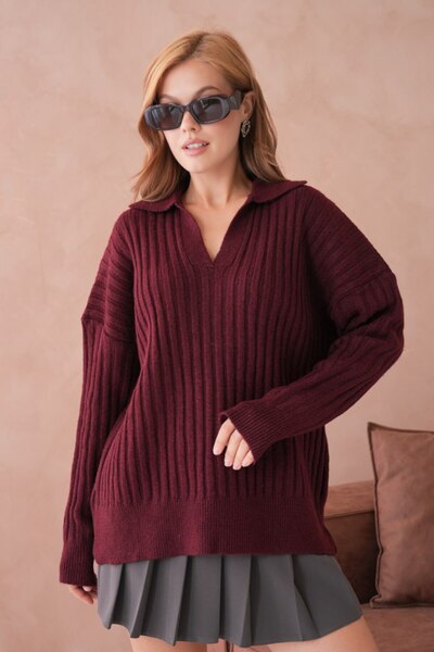 mysimy Soft Textured Polo Neck Knitwear Sweater