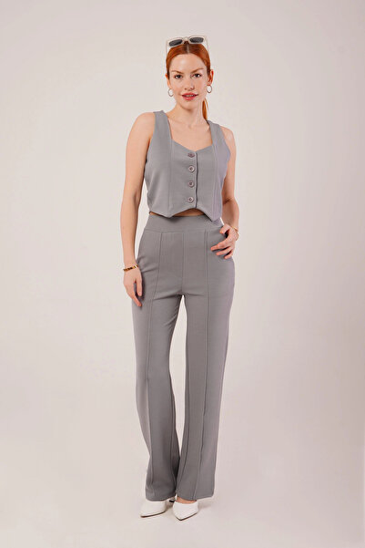 nedo7    Thick Strap Buttoned Vest and Trousers Gray Set