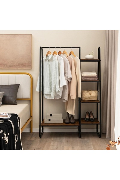 COSTWAY Suport metalic pentru haine cu 4 rafturi