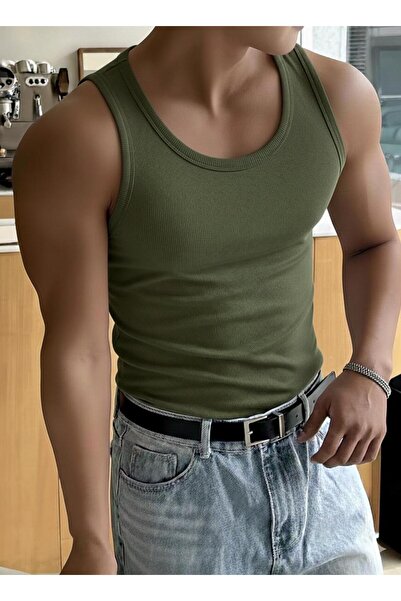 Riowela Men's Tshirt Sleeveless Undershirt Halter Neck Stretch Fabric Cotton ...