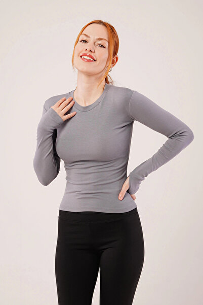 nedo7    Long Sleeve Basic Gray Blouse