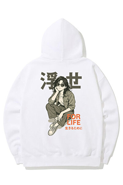 ELNOYA سويت شيرت مريح بأكمام طويلة للجنسين باللون الأبيض مكون من مطبوع خيوط م...